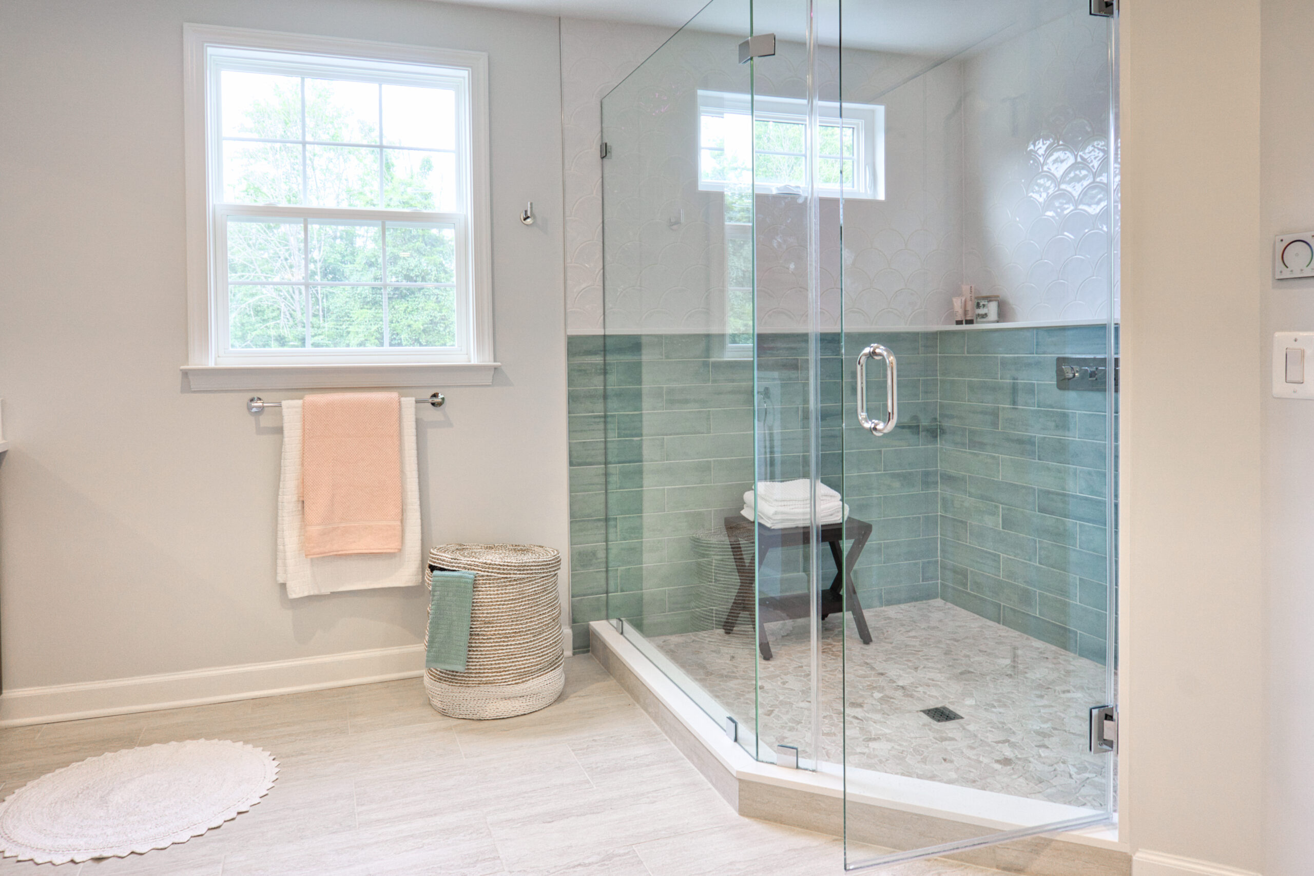 Modern walk-in shower replacing old bathtub in Waterbury CT home